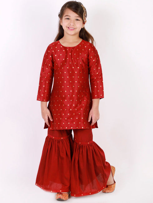 Vastramay Girls' Maroon Zari Kurta And Sharara Set